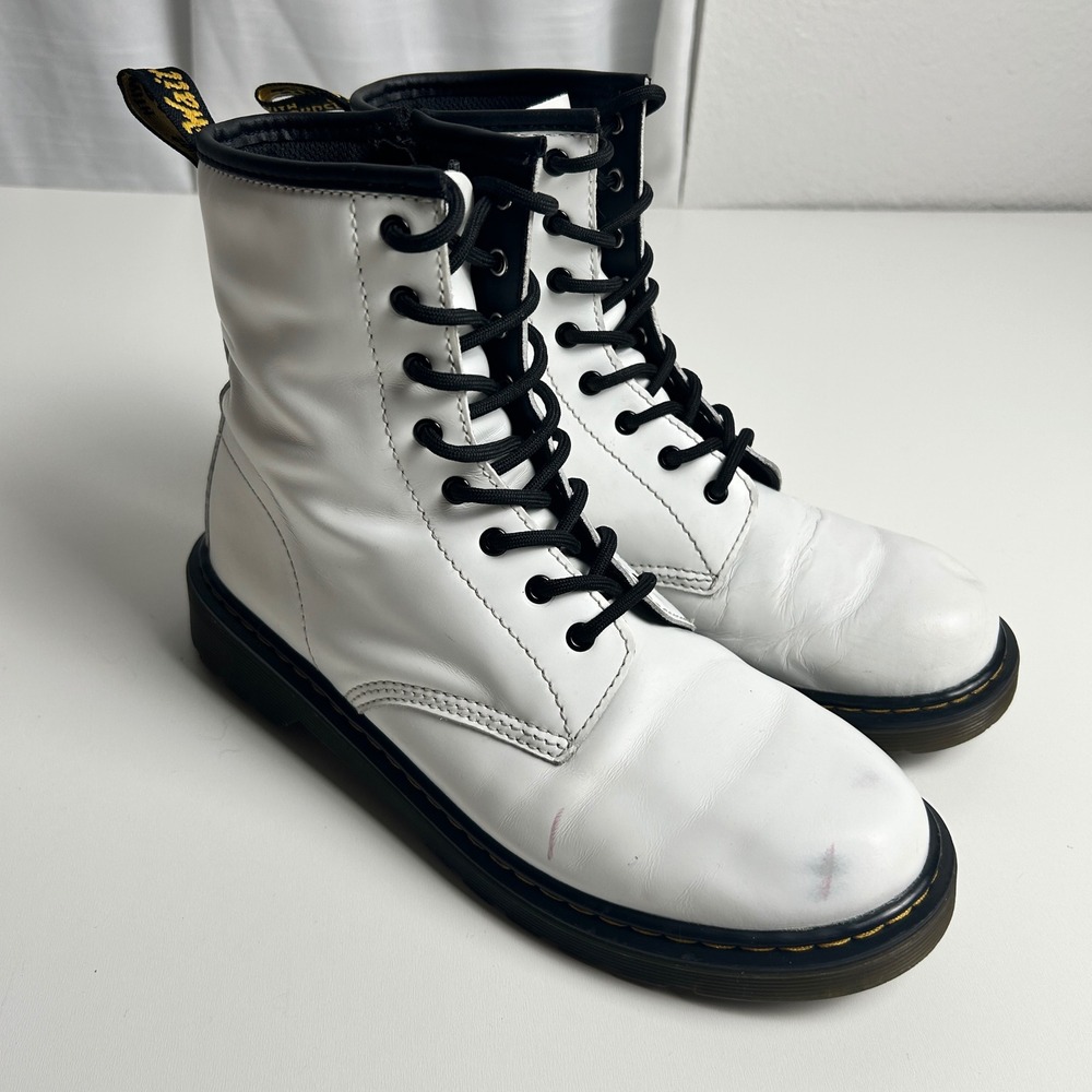 Dr. Martens 1460 Y White Leather Lace Up Zip Boots Womens 7 Mens 6